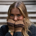 Knitted Stripe Gloves in Brown or Black