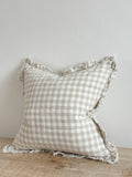 Hattie Ruffled Linen Cushion Cover Natural Gingham 45 x 45 cm with Feather Insert