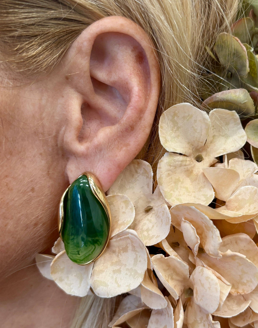 18ct Gold Plated Green Statement Resin Earrings OR28
