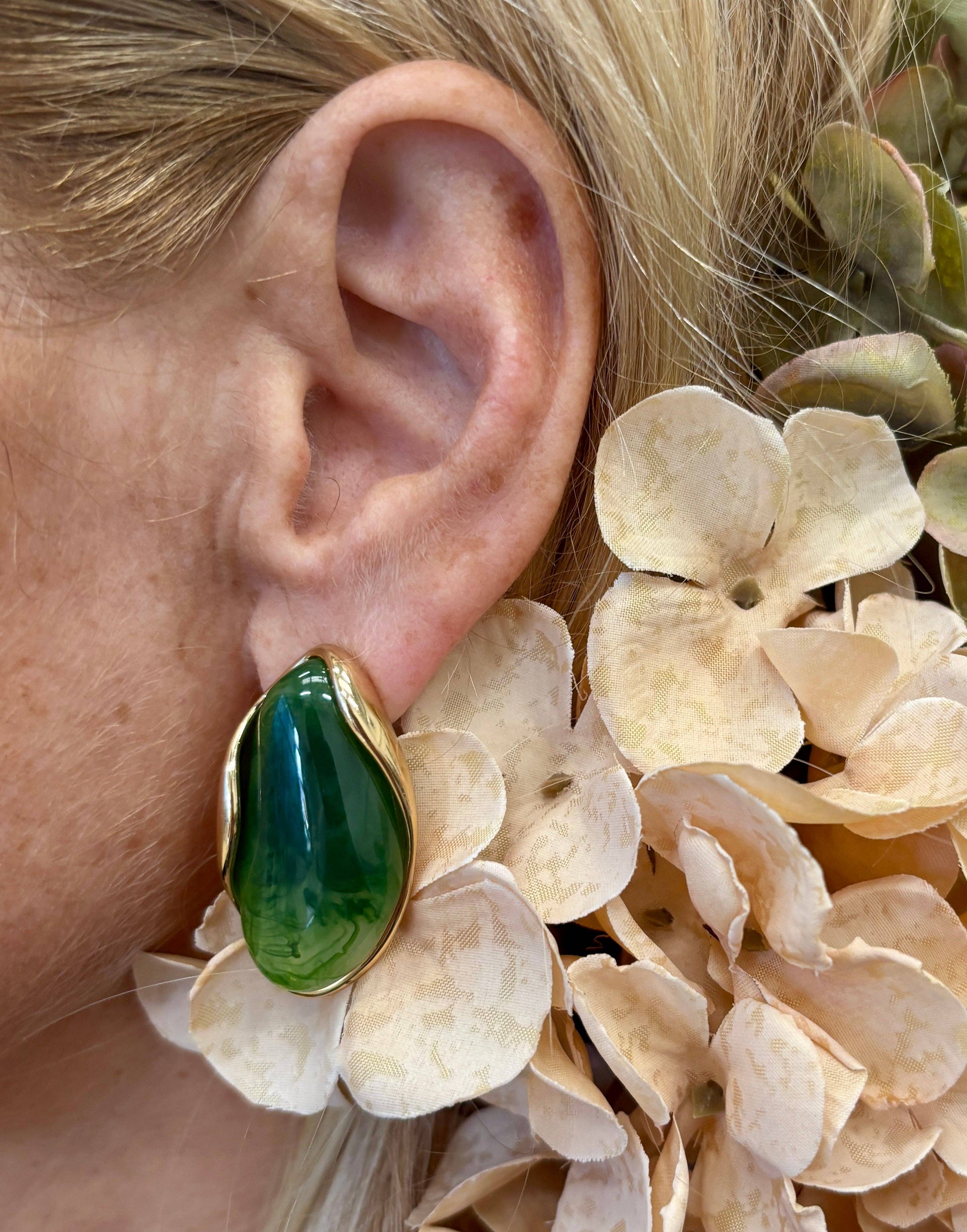 18ct Gold Plated Green Statement Resin Earrings OR28