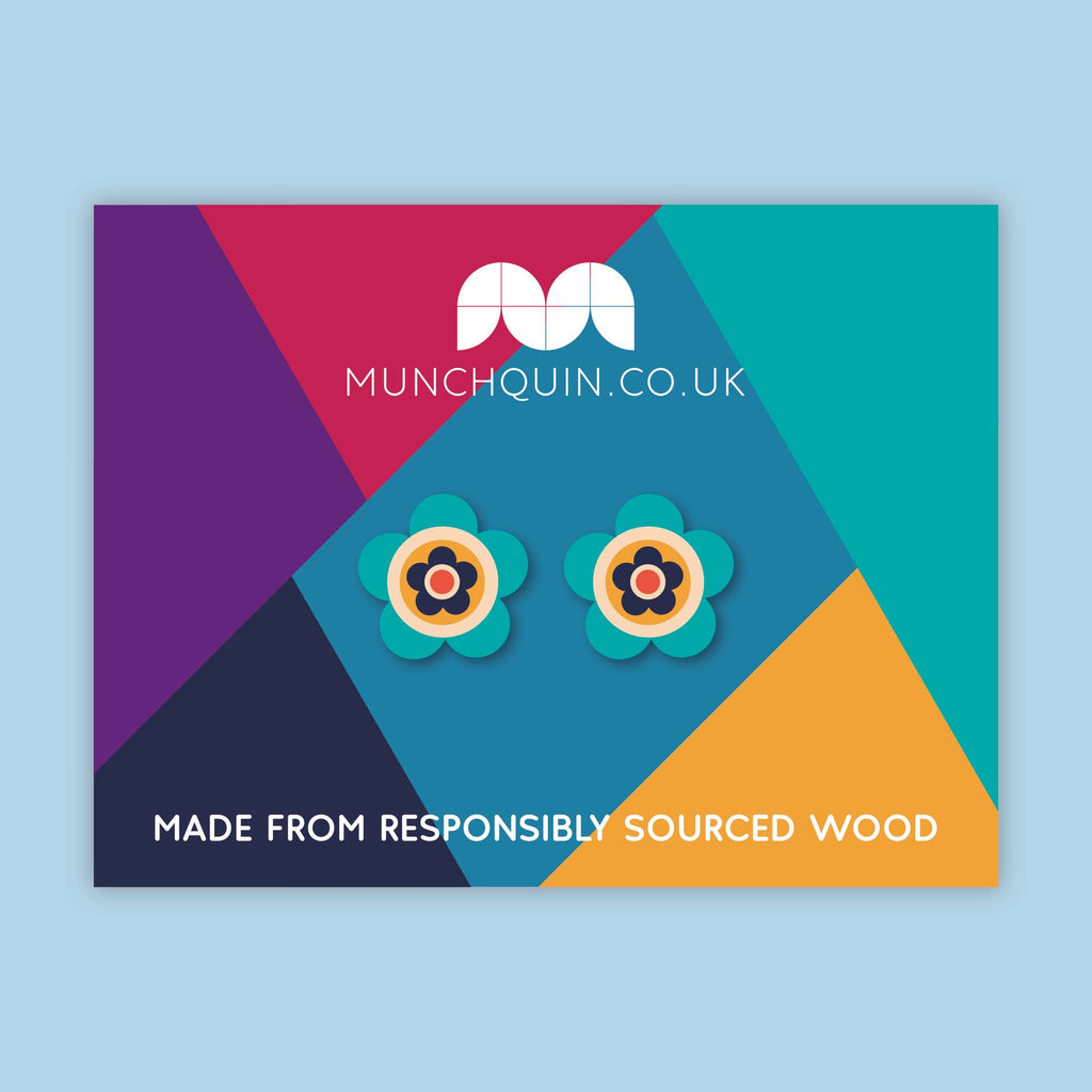 Blue Daisies - eco friendly wooden stud earringsf