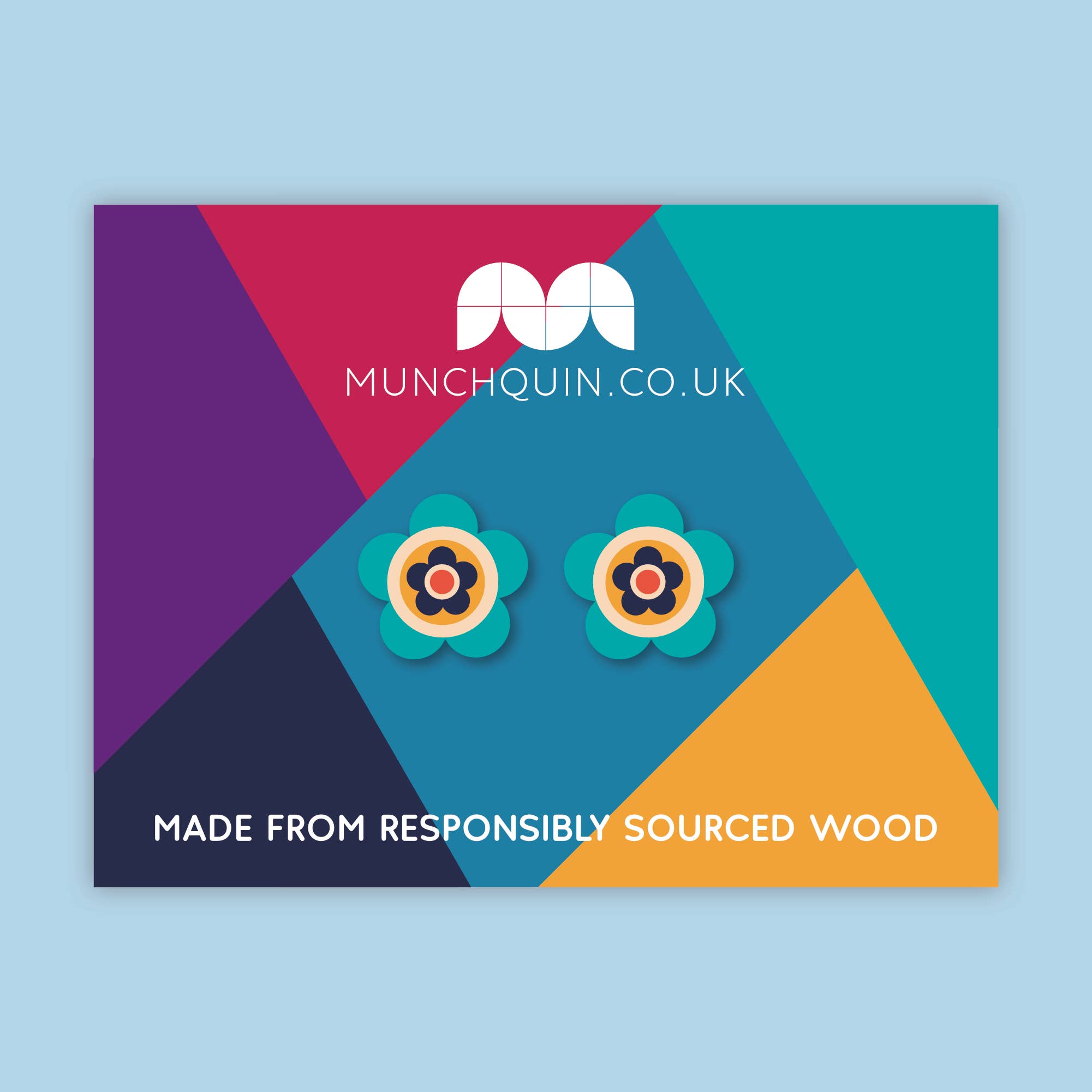 Blue Daisies - eco friendly wooden stud earringsf