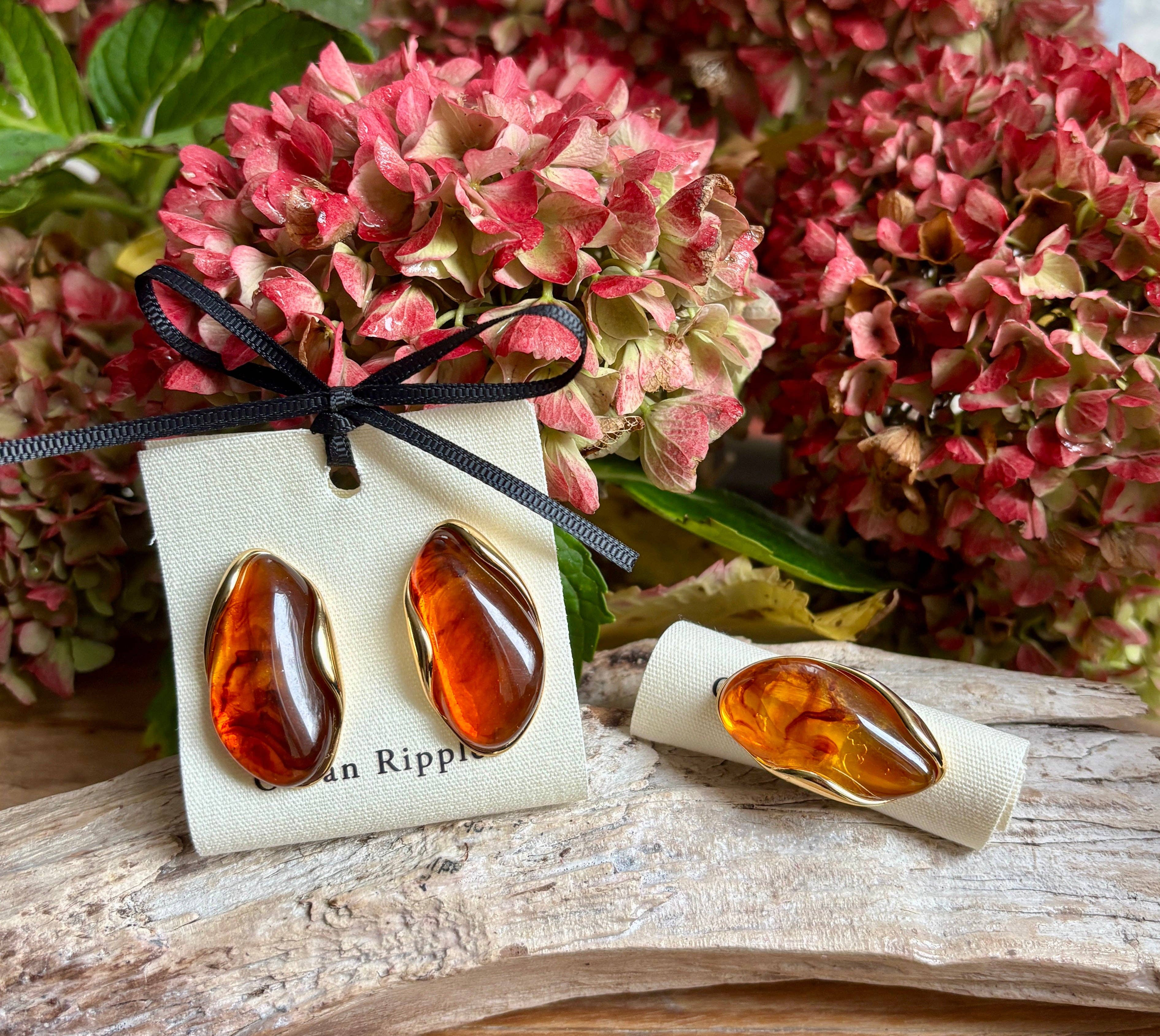 18ct Gold Plated Green Statement Resin Earrings OR28