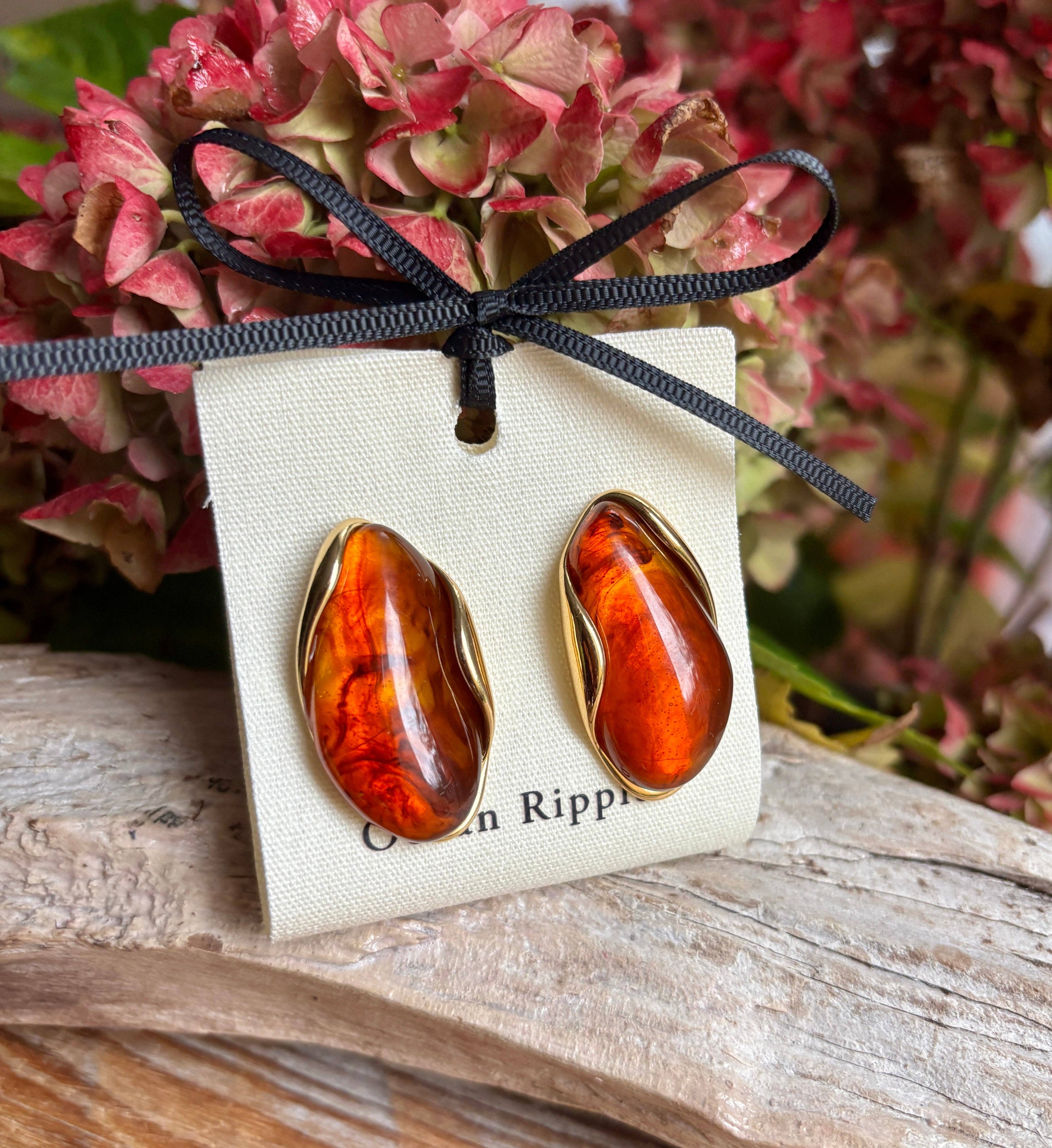 18ct Gold Plated Green Statement Resin Earrings OR28