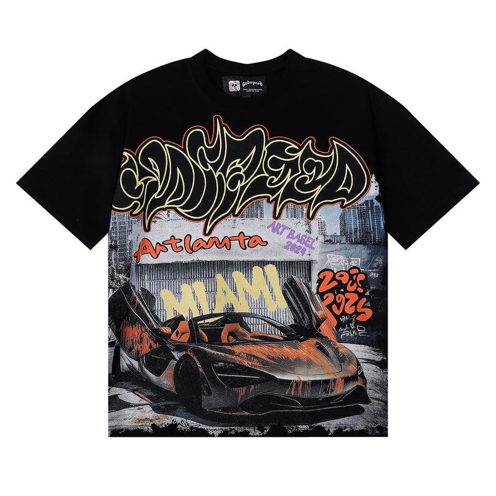 Godspeed T-shirts Atlanta Supercar Printed Cotton Casual Short Sleeve Men and Women