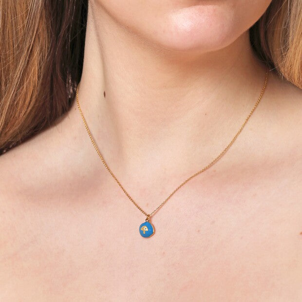 Blue Enamel Mushroom Pendant Necklace in Gold