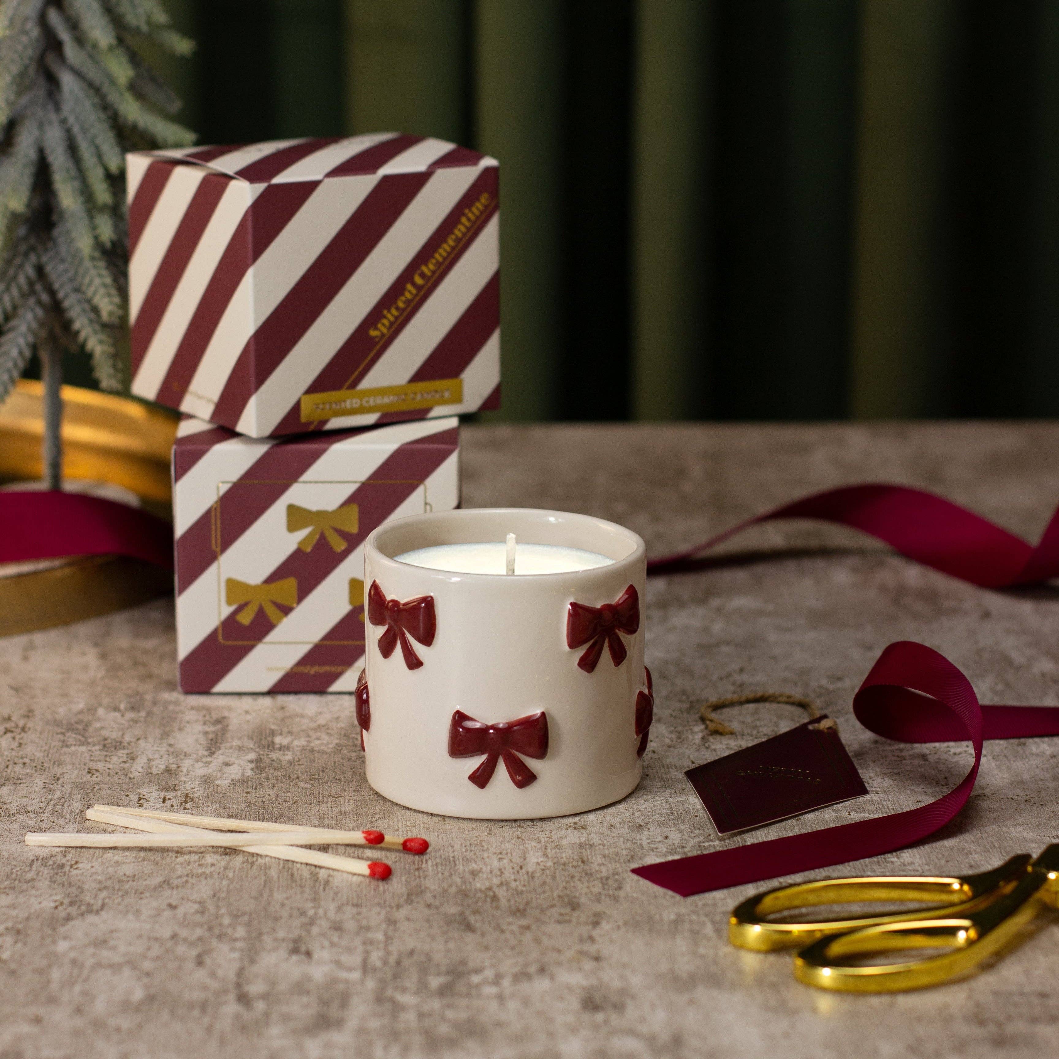 Burgundy Bow Candle - Spiced Clementine