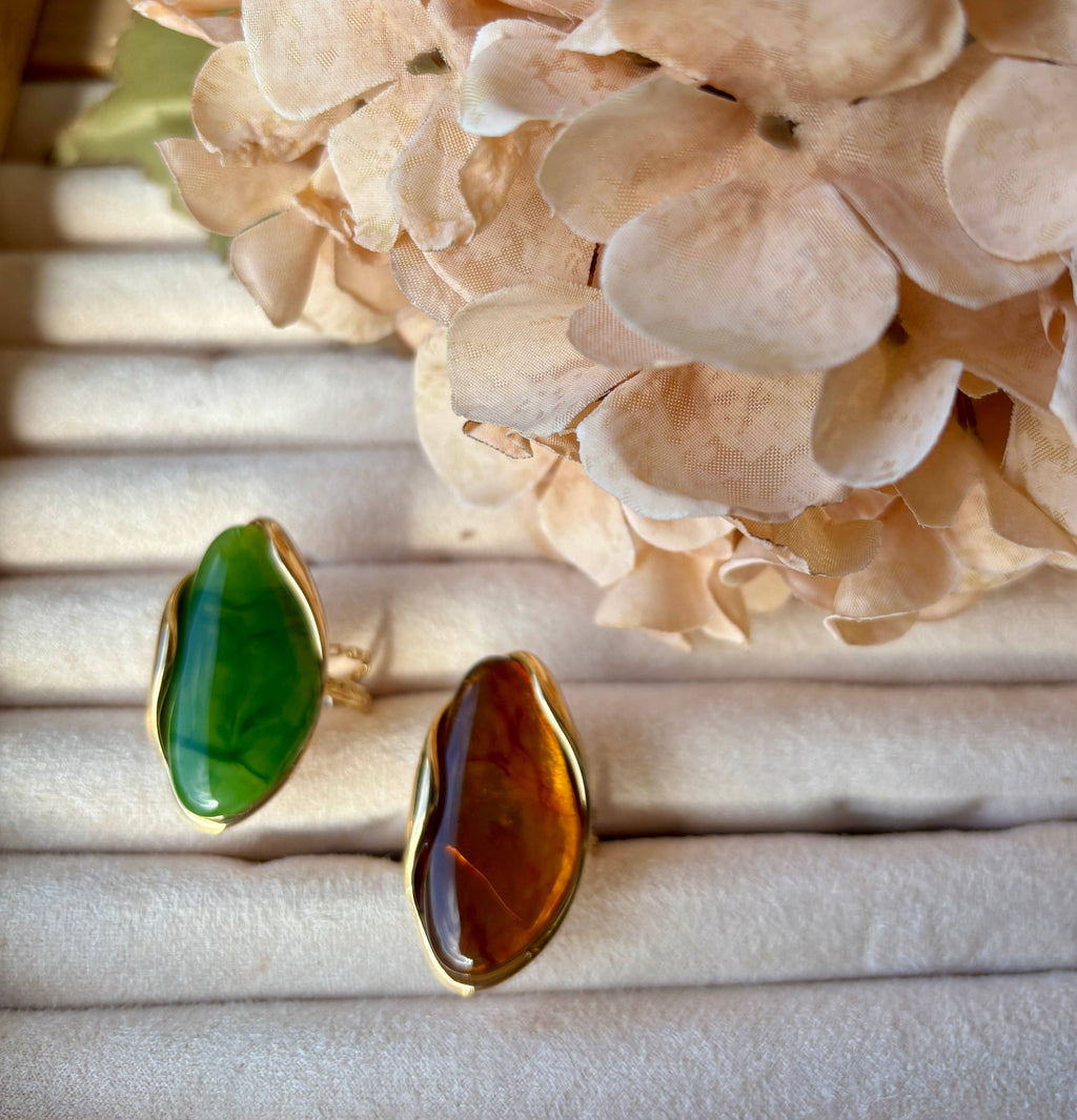 18ct Gold Plated Amber Resin Statement Ring OR36