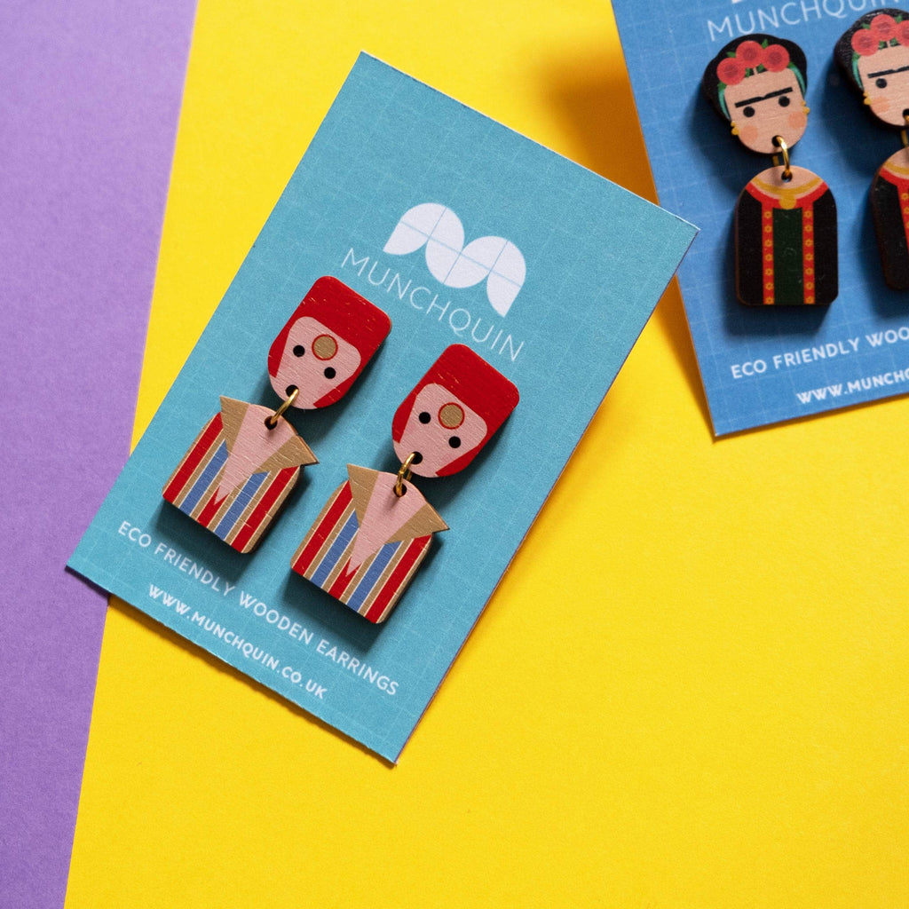 Amy Winehouse inspired - wooden dangle earrings