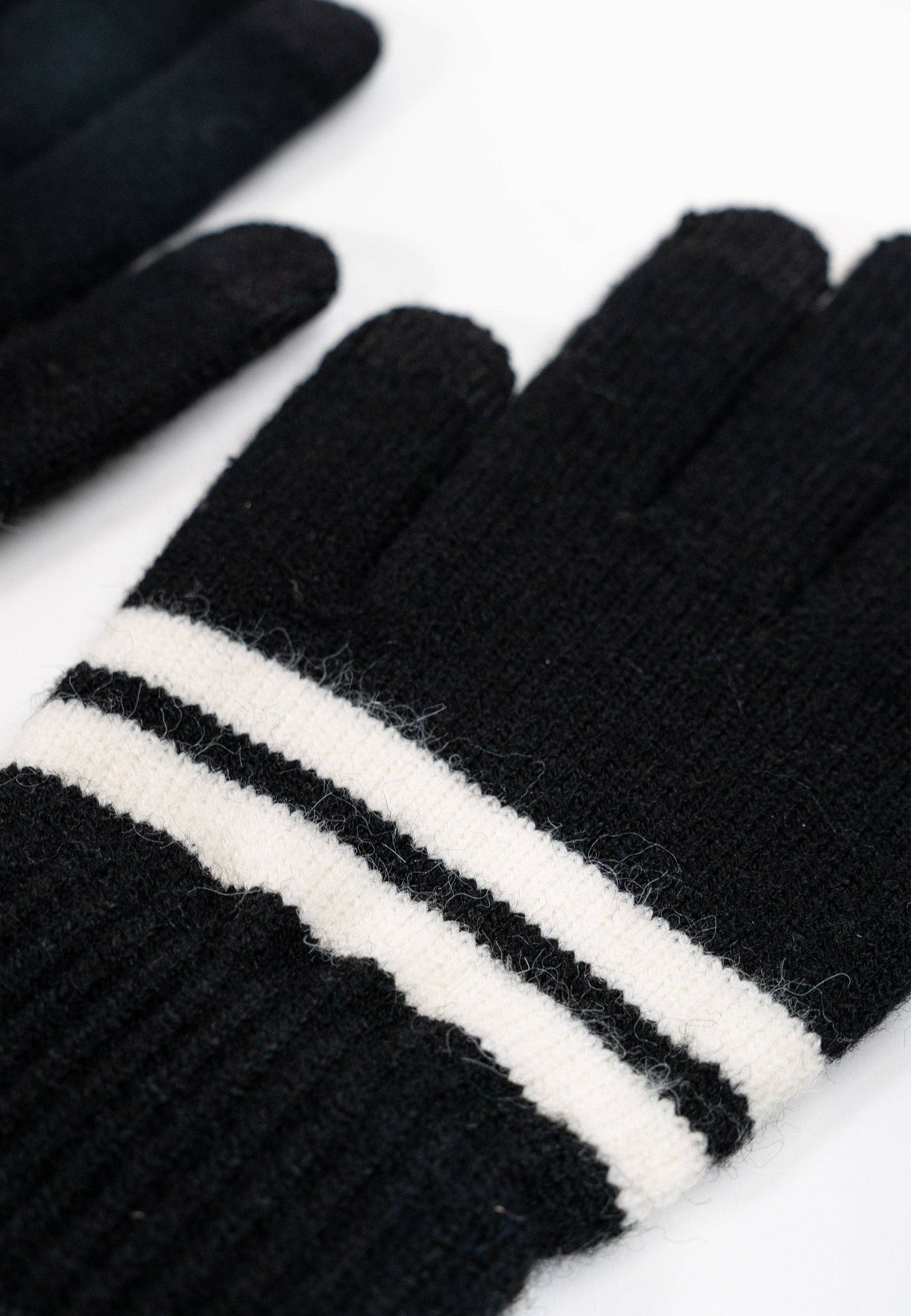 Knitted Stripe Gloves in Brown or Black