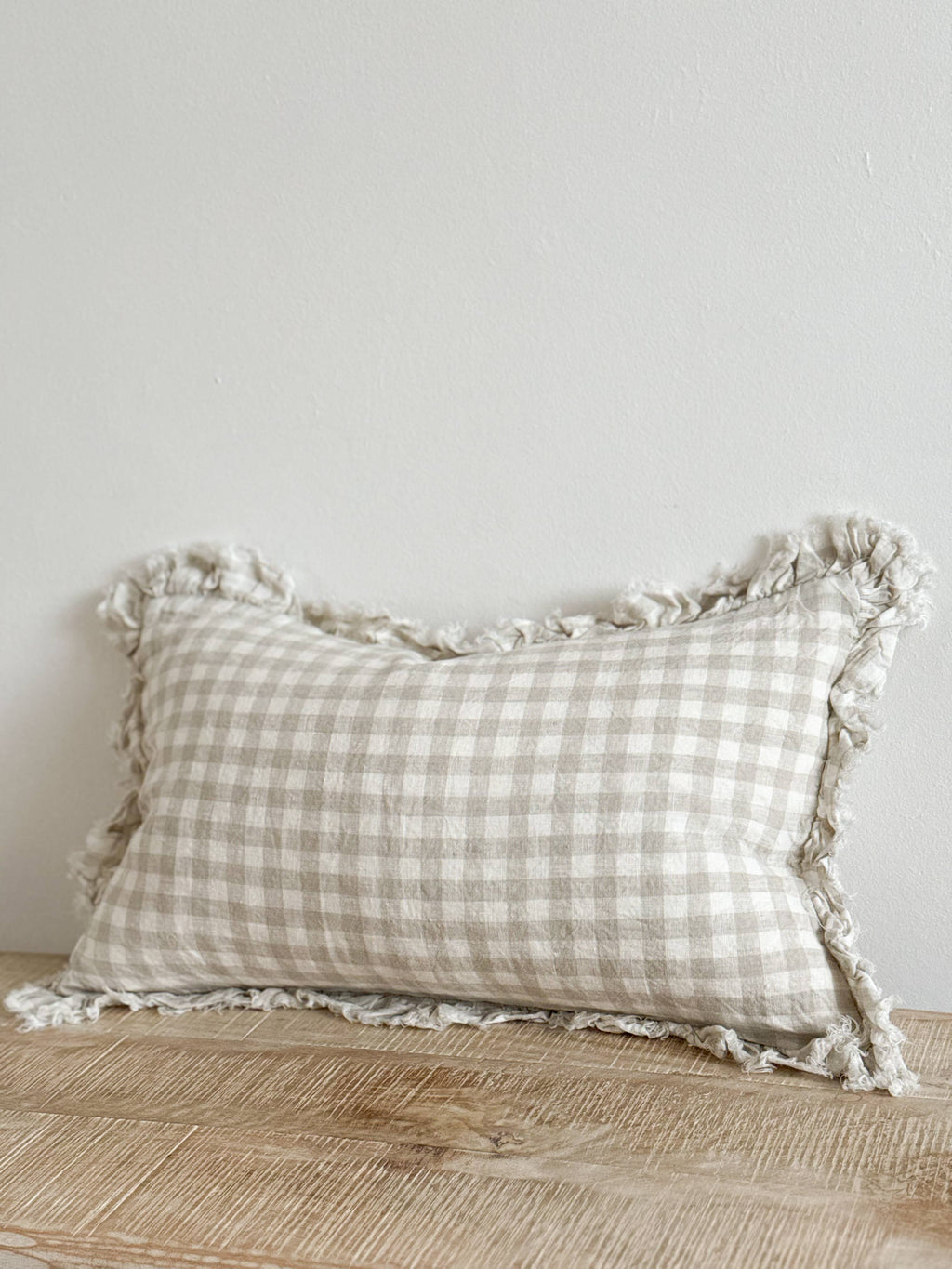 Hattie Ruffled Linen Cushion Cover Natural Gingham 45 x 45 cm with Feather Insert